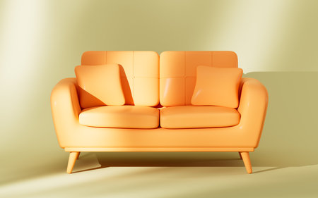 Yellow sofa model, 3d rendering. Digital drawing.の写真素材