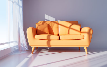 Interior geometric building and sofa model, 3d rendering. Digital drawing.の写真素材