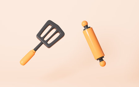 Cartoon kitchenware in the white background, 3d rendering. Digital drawing.の写真素材
