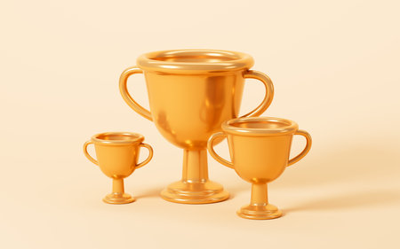 Gold trophy model, 3d rendering. Digital drawing.の写真素材