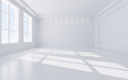 White interior building with windows, 3d rendering. Digital drawing.の写真素材