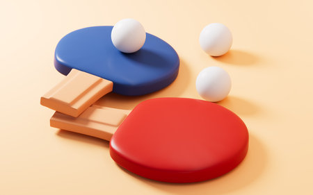 Cartoon table tennis in the yellow background, 3d rendering. Digital drawing.の写真素材
