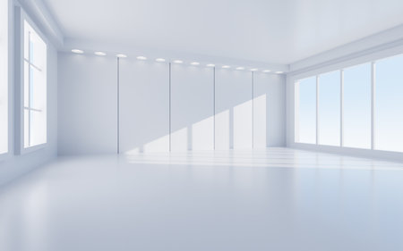 White interior building with windows, 3d rendering. Digital drawing.の写真素材
