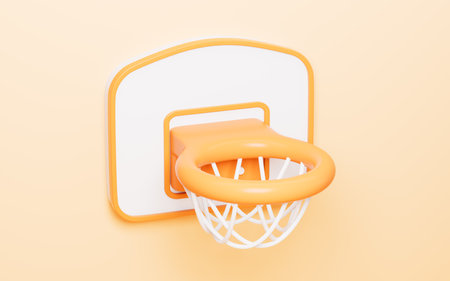 Cartoon basketball hoop in the yellow background, 3d rendering. Digital drawing.の写真素材