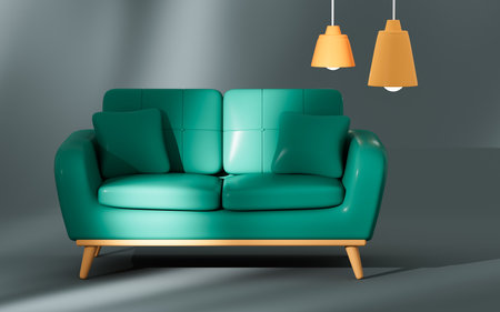 Green sofa and light, 3d rendering. Digital drawing.の写真素材