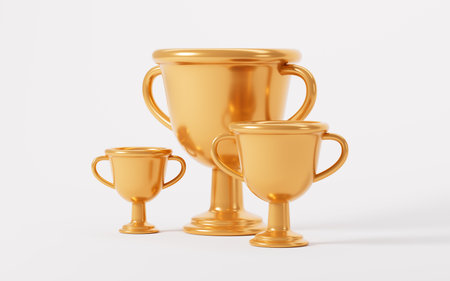 Gold trophy model, 3d rendering. Digital drawing.の写真素材