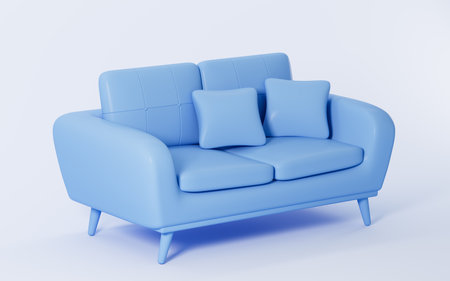 Blue sofa model, 3d rendering. Digital drawing.の写真素材