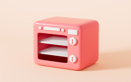 Cartoon kitchen oven in the pink background, 3d rendering. Digital drawing.の写真素材