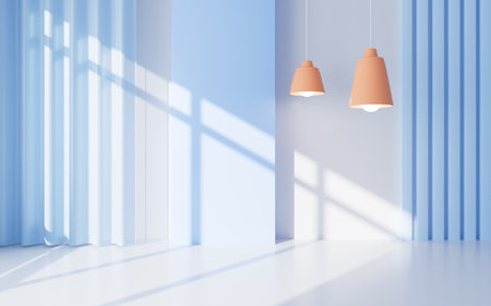 White interior building with windows, 3d rendering. Digital drawing.の写真素材