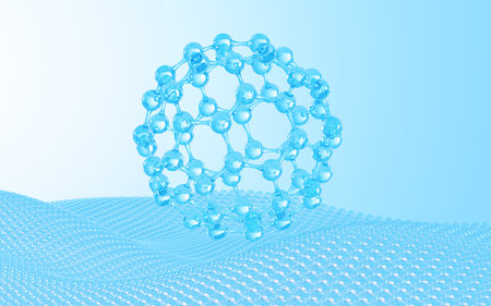 Spherical molecular structure in the blue background, 3d rendering. Digital drawing.の写真素材