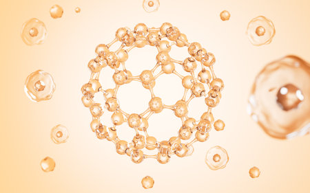 Spherical molecular structure in the gold background, 3d rendering. Digital drawing.の写真素材