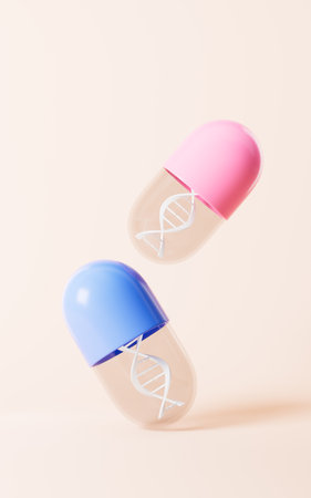 Cartoon DNA and capsule, 3d rendering. Digital drawing.の写真素材