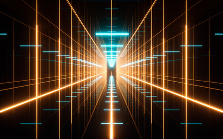 Abstract neon tunnel, 3d rendering. Digital drawing.の写真素材