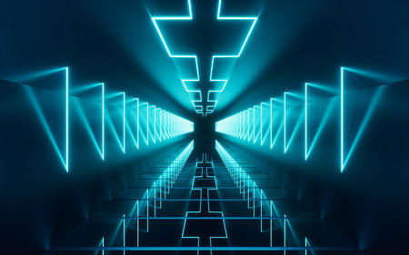 Abstract neon tunnel, 3d rendering. Digital drawing.の写真素材