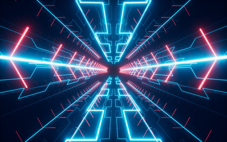 Abstract neon tunnel, 3d rendering. Digital drawing.の写真素材