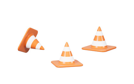 Cartoon traffic cone in the white background, 3d rendering. Digital drawing.の写真素材