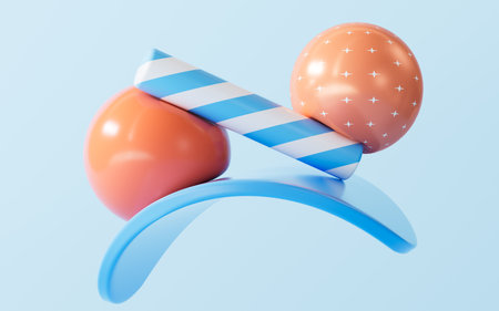 Cartoon colorful and bouncing spheres, 3d rendering. Digital drawing.の写真素材