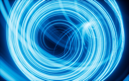 Abstract glowing particles trail, magic glow energy motion particles. Digital drawing.の写真素材