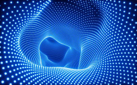 Abstract neon tunnel, neon wormhole, 3d rendering. Digital drawing.の写真素材