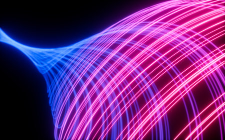 Abstract glowing particles trail, magic glow energy motion particles. Digital drawing.の写真素材