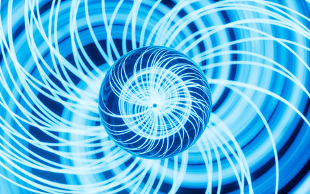Abstract glowing particles trail, magic glow energy motion particles. Digital drawing.の写真素材