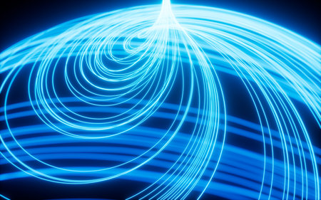 Abstract glowing particles trail, magic glow energy motion particles. Digital drawing.