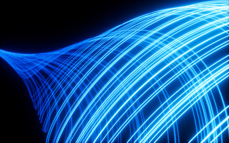 Abstract glowing particles trail, magic glow energy motion particles. Digital drawing.の写真素材