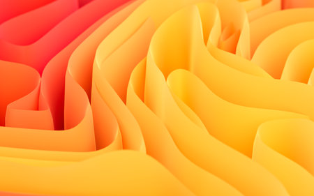 Abstract flowing curves, folded ribbons, fashion wallpaper with wavy layers. Digital drawing.