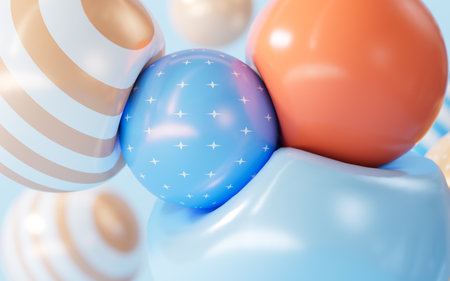 Cartoon colorful and bouncing spheres, 3d rendering. Digital drawing.の写真素材