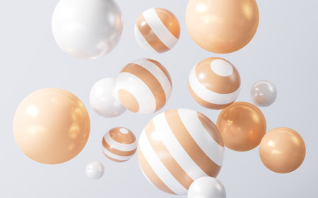 Cartoon colorful and bouncing spheres, 3d rendering. Digital drawing.の写真素材