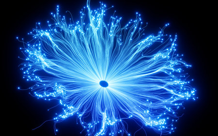 Abstract glowing particles, point explode, 3d rendering. Digital drawing.の写真素材