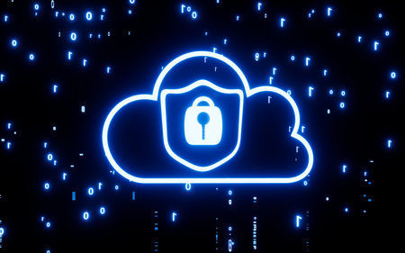 Cloud computing and shield, data encryption and protection, 3d rendering. Digital drawing.の写真素材