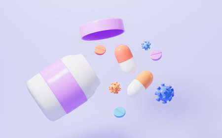Virus and drug therapy, 3d rendering. Digital drawing.の写真素材