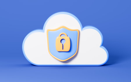 Cloud computing and shield, data encryption and protection, 3d rendering. Digital drawing.の写真素材
