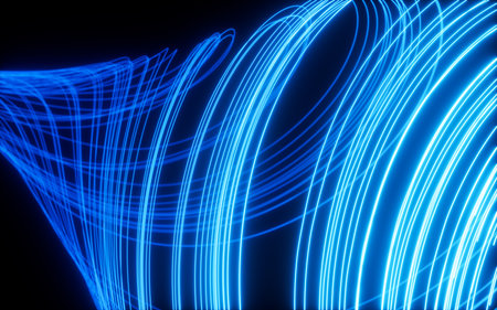Abstract glowing particles trail, magic glow energy motion particles. Digital drawing.の写真素材