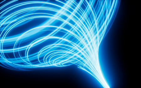 Abstract glowing particles trail, magic glow energy motion particles. Digital drawing.の写真素材