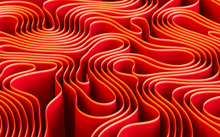 Abstract flowing curves, folded ribbons, fashion wallpaper with wavy layers. Digital drawing.の写真素材