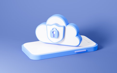 Cloud computing and shield, data encryption and protection, 3d rendering. Digital drawing.の写真素材