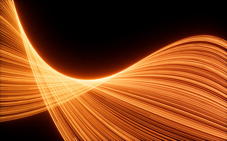 Abstract glowing particles trail, magic glow energy motion particles. Digital drawing.の写真素材