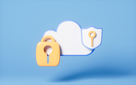 Cloud computing and shield, data encryption and protection, 3d rendering. Digital drawing.の写真素材