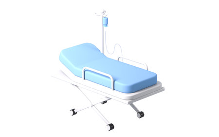 Blue stretcher in the white background, medical treatment concept, 3d rendering. Digital drawing.の写真素材