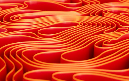 Abstract flowing curves, folded ribbons, fashion wallpaper with wavy layers. Digital drawing.の写真素材