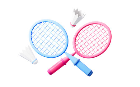 Cartoon badminton and racket, 3d rendering. Digital drawing.の写真素材