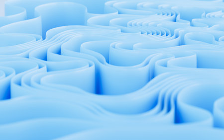 Abstract flowing curves, folded ribbons, fashion wallpaper with wavy layers. Digital drawing.の写真素材