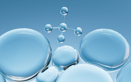 Liquid oil bubble texture background, transparent glass background, 3d rendering. 3d illustration.の写真素材