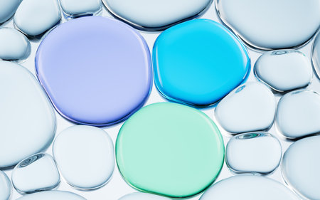 Liquid oil bubble texture background, transparent glass background, 3d rendering. 3d illustration.の写真素材