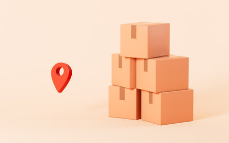 Cartoon package and GPS positioning, express delivery, 3d rendering. 3d illustration.の写真素材