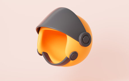 Cartoon helmet model in the yellow background, 3d rendering. 3d illustration.の写真素材