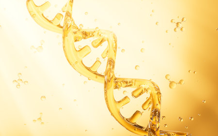 Gold DNA and molecular structure, skincare and biomedical concept, 3d rendering. 3d illustration.の写真素材