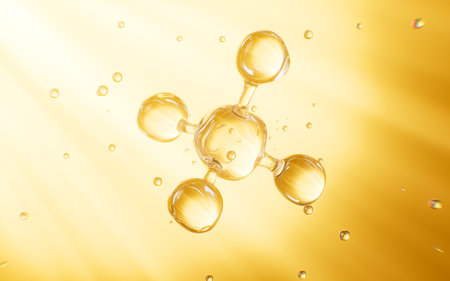 Golden molecular structure, skincare and biomedical concept, 3d rendering. 3d illustration.の写真素材